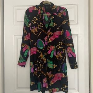 Ralph Lauren Black Equestrian Print Midi Dress